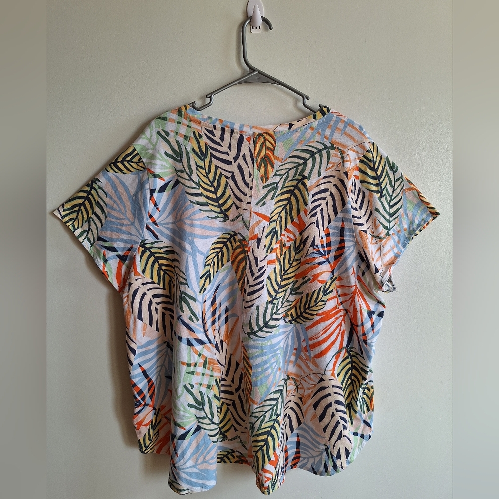 Tahari Blouse Linen Multi Color Palm Leaf T Shirt Womens XXXL - Picture 3 of 7